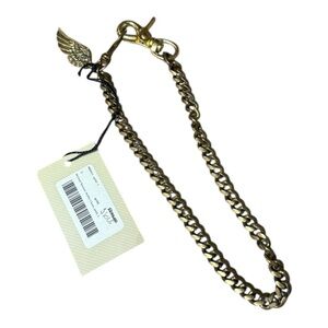 Michael Bastian Gold Tone Heavy Curb Link Wallet Chain Wing Charm 20” NWT